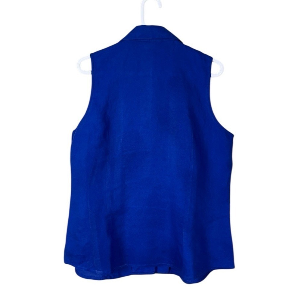 Jones NY 100% Linen Button Up Top Blouse Size 1X Beach Coastal Lagom Cobalt Blue - Picture 3 of 6